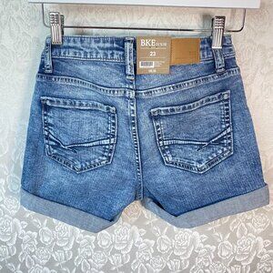 BKE Denim Payton Mid Rise Jean Shorts Size 23 Buckle